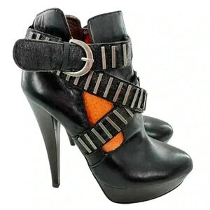 Charles Charles David ankle booties 6.5 black leather studded  platform boots